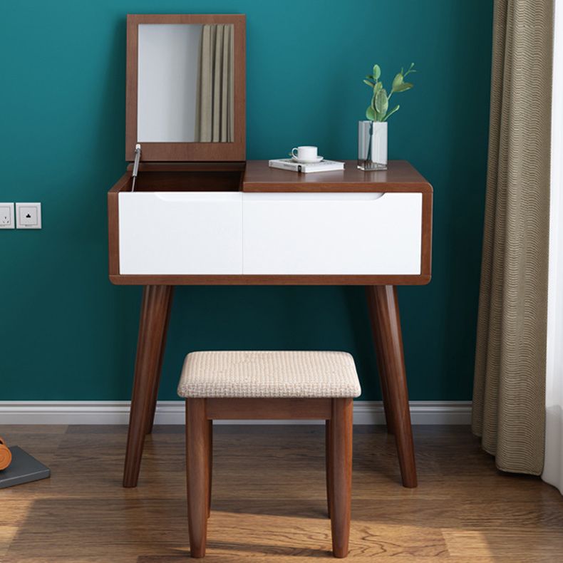 Mirror Solid Wood Make-up Vanity Bedroom Flip-Top Dressing Table
