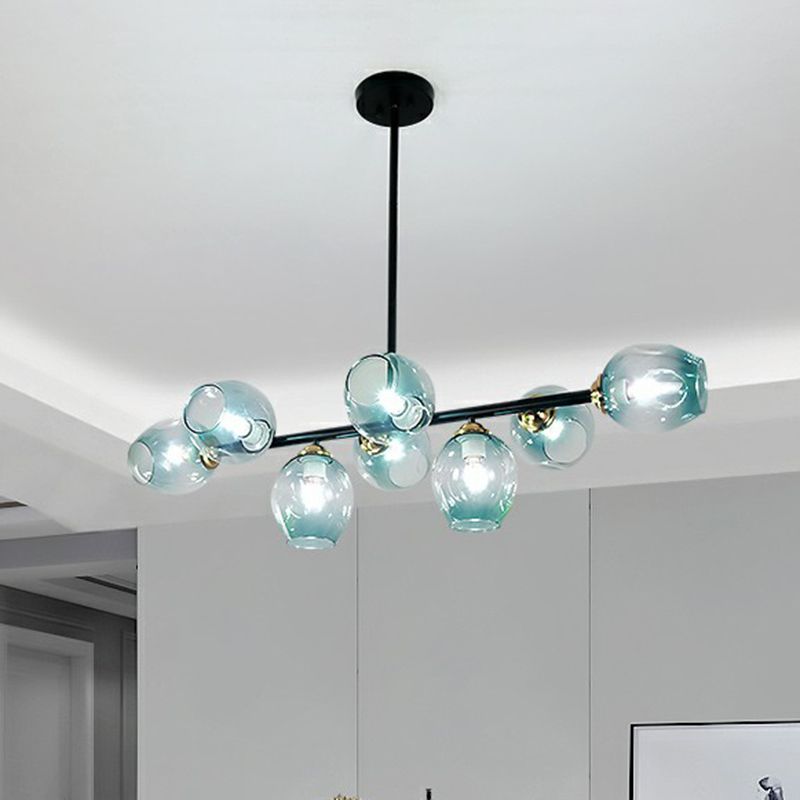 Linear Dining Room Ceiling Light Dimpled Glass 8-Bulb Minimalist Island Pendant Light