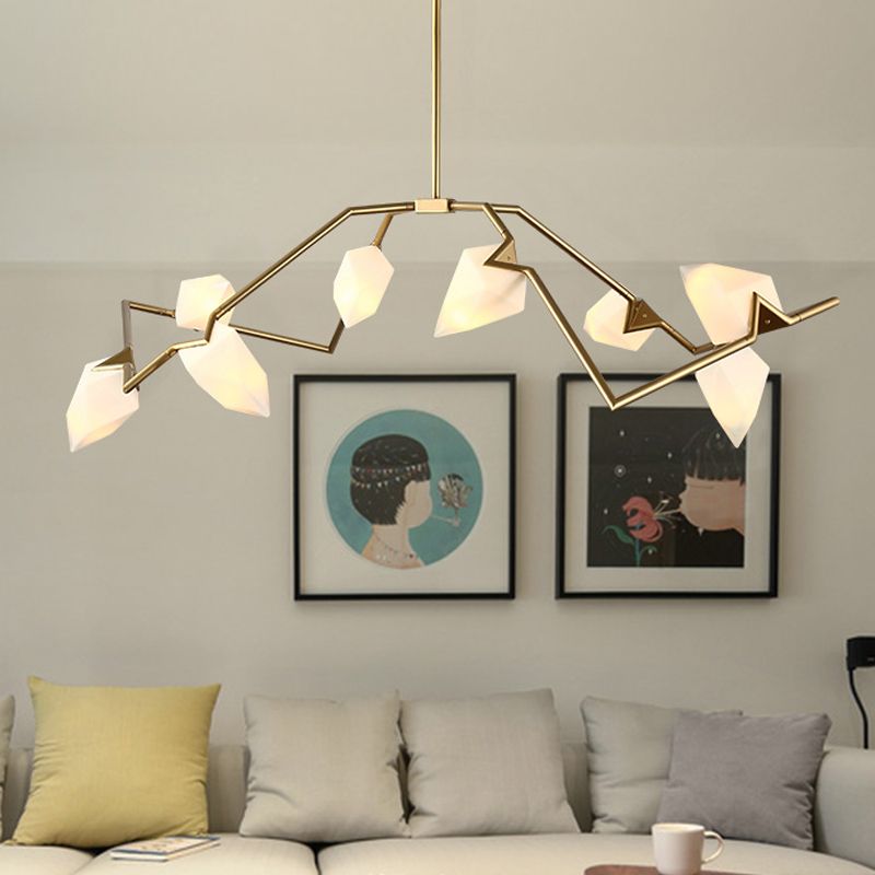 Tree Branch Ceiling Suspension Lamp Modern Milk Glass 5/8 Bulbs Dining Room Hanging Light Fixture in Black/Gold