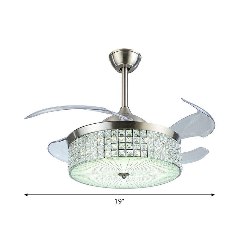 19 "breites nordisches Trommelanhänger Lüfter Leichtkristall geschrubter Wohnzimmer LED SEMI Flush Mount in Silber mit 4 Klingen