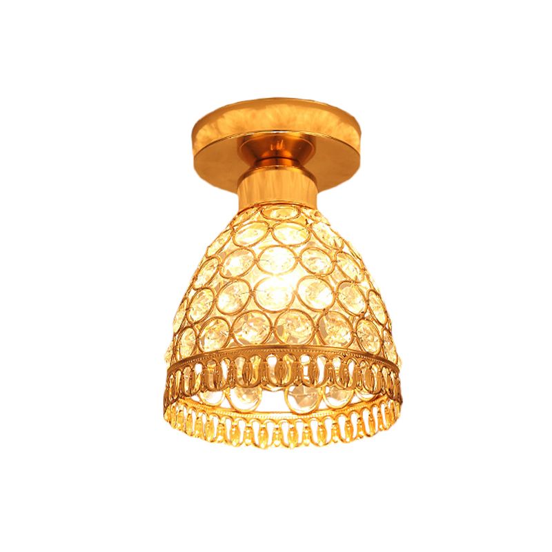 Globe/Cone Crystal Ceiling Flush Modern Single Head Hallway Flush Mount Lighting Fixture in Gold