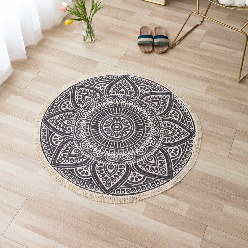 Orange Tone Bohemian Rug Americana Print Fringe Design Area Carpet Cotton Blend Rug for Home Decor