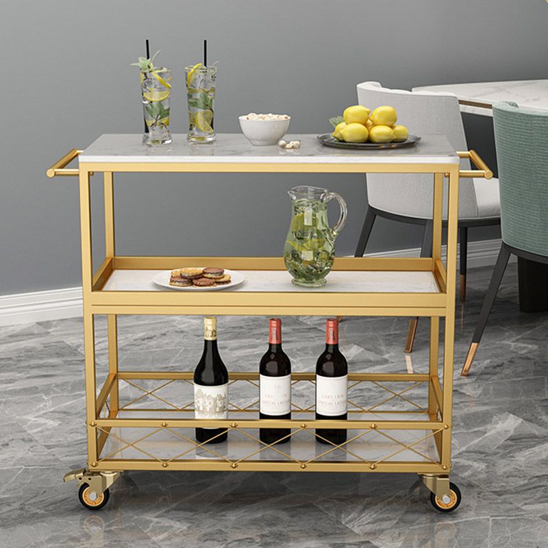 Marble Home Dining Kitchen Trolley Rectangular Prep Table with Towel Rack