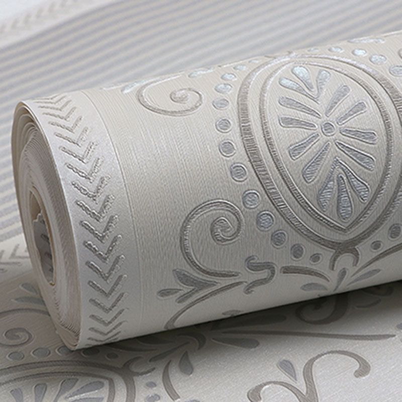 Floral Surface Wallpaper Roll for Living Room Decor Stripes Wall Art in Neutral Color, Stain-Resistant
