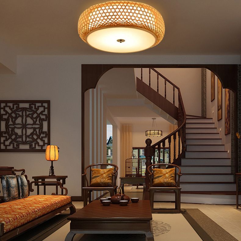 Luminaire de montage au plafond en rotin plafond asiatique affleurant