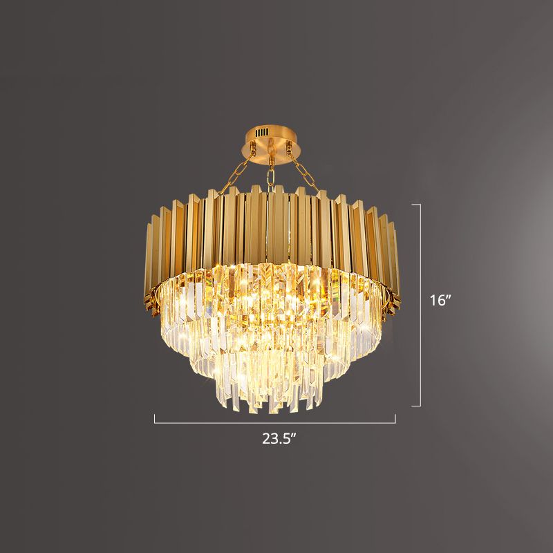 Layered Dining Room Ceiling Mount Chandelier Prismatic Crystal Modern Semi Flush Light in Gold