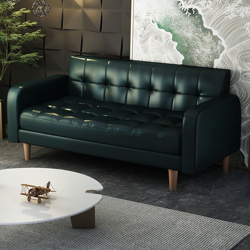 Contemporary Biscuit Back Standard Square Arm Genuine Leather Sofa