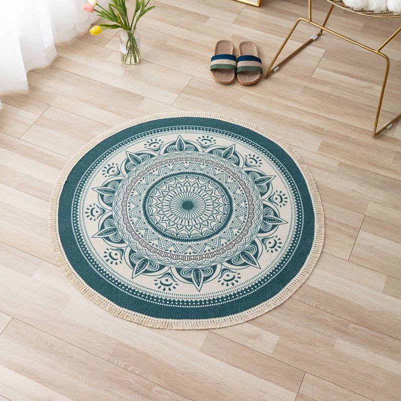 Orange Tone Bohemian Rug Americana Print Fringe Design Area Carpet Cotton Blend Rug for Home Decor