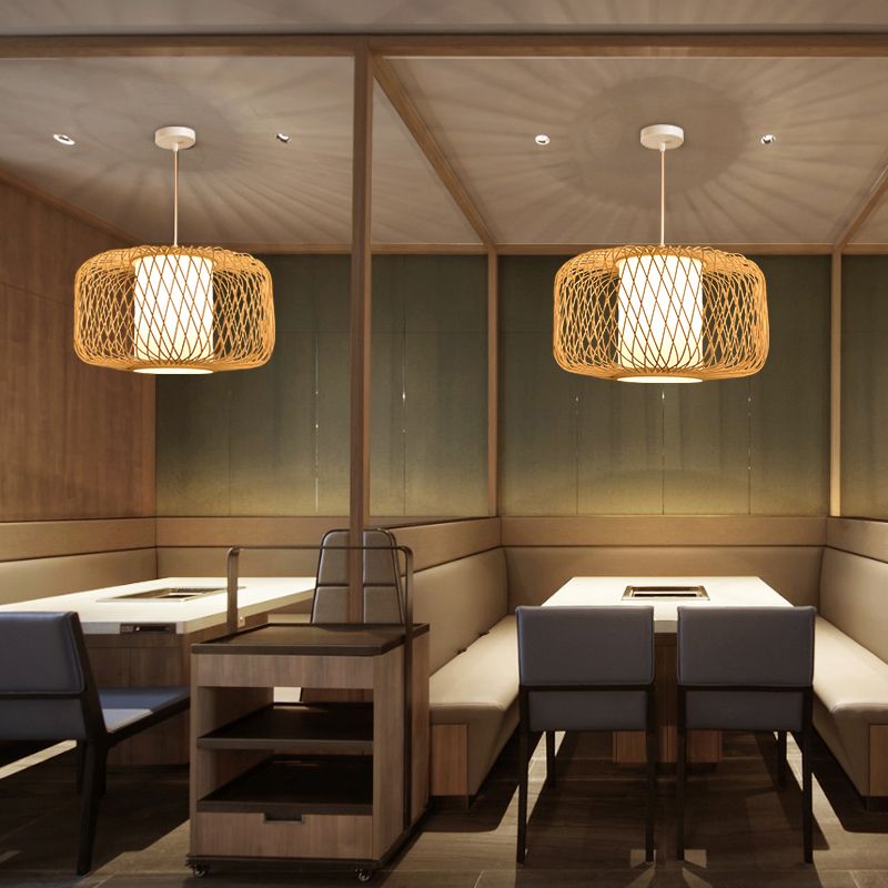 Bamboo Handmade Pendant Light Contemporary Single-Bulb Wood Suspension Light Fixture