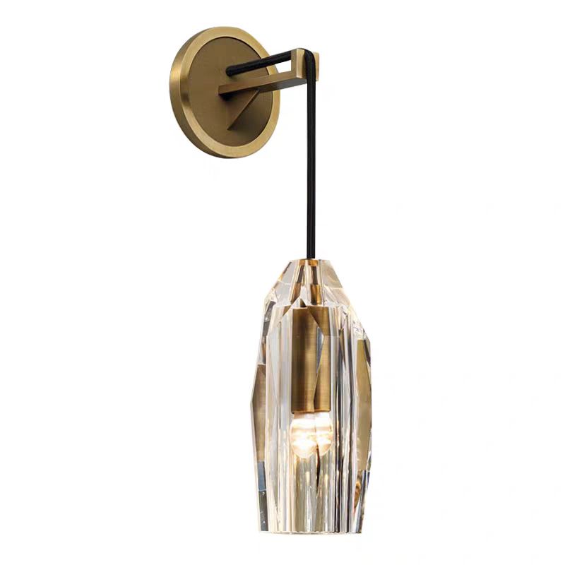Unique Shade Crystal Wall Sconce Modern Style Single Light Wall Mounted Light in Brass