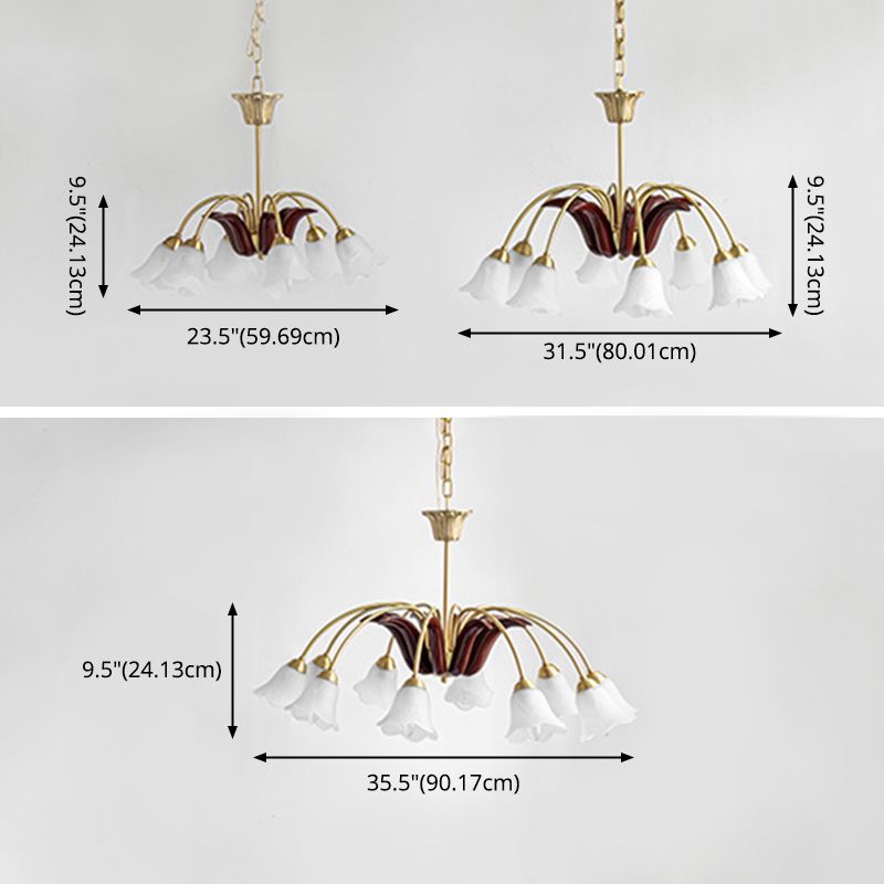 Floral Dining Room Chandelier Country Style Glass Suspension Lighting Fixture