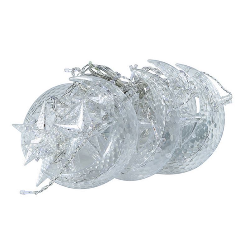 Moon and Star Curtain String Lamps Artistic Plastic 12-Head LED Festive Light