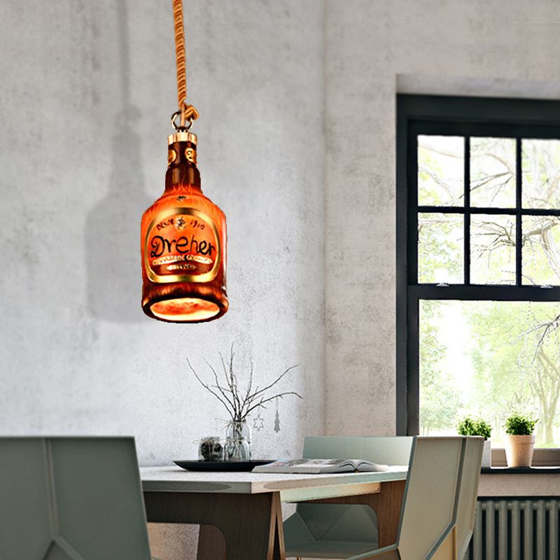 Resin Red/Yellow Drop Pendant Wine Bottle 1 Light Industrial Style Hanging Lamp Kit for Restaurant