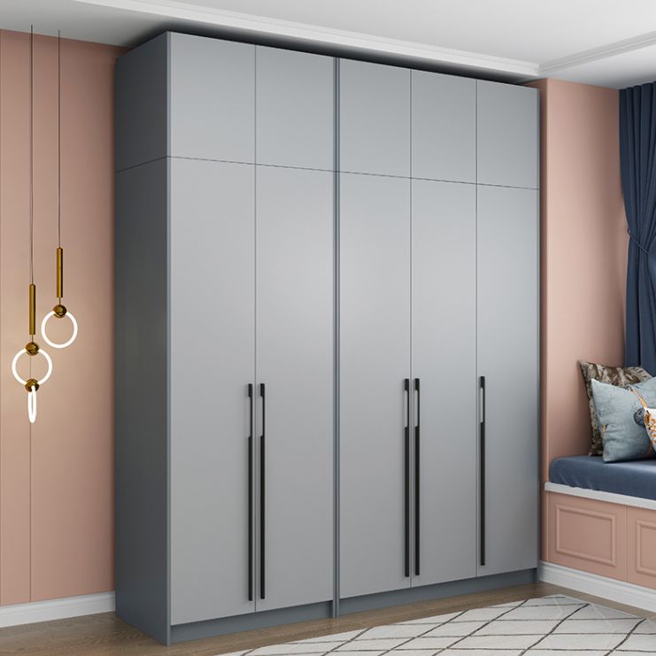 Grey Wooden Wardrobe Armoire Hinged Storage Cabinet with Soft Close Drawer