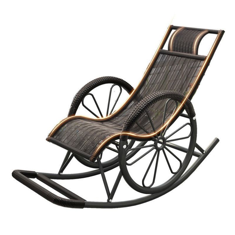 Modern Spindle Rattan Rocking Chair Metal Frame Wheel Handrail Design Rocker Chair