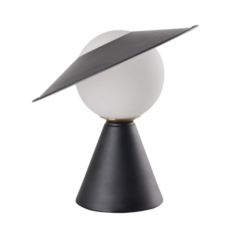 Opal Glass Sphere Small Desk Light Modernist 1 Head Table Lamp with Black/Red Hat Design and Cone Base