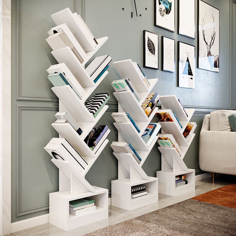 Modern Wood Bookshelf Geometric Closed Back Bookcase in Burnish