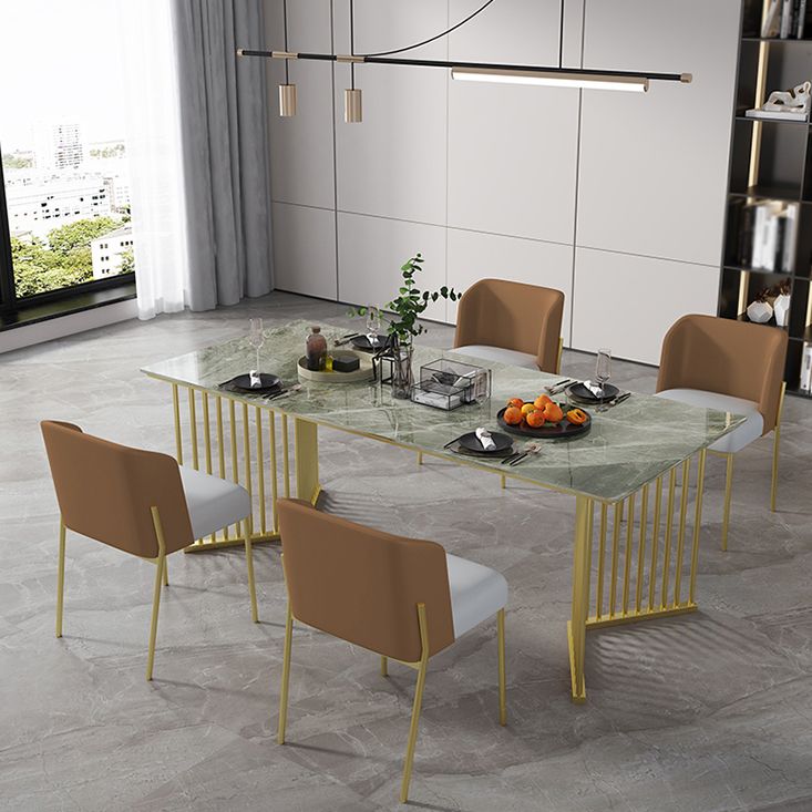Luxe huis gesinterde stenen eettafel rechthoekige tafel met dubbele voetstukbasis