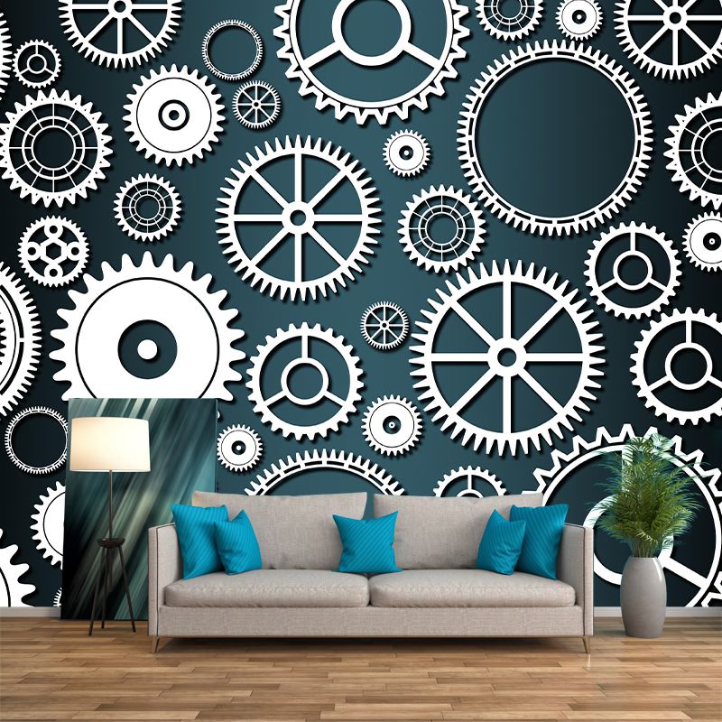 Industrial Metal Gears Mural Illustration Moisture Resistant for Decoration