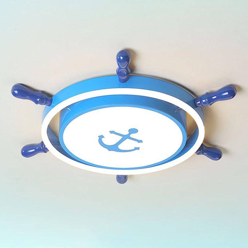 Plafonnier LED pour chambre à coucher, plafonnier bleu méditerranéen avec abat-jour en métal ancre