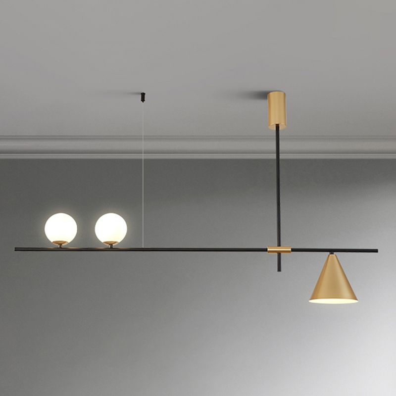 Metal Modern Ceiling Light Geometric Shape Island Light with Glass Shade for Living Room