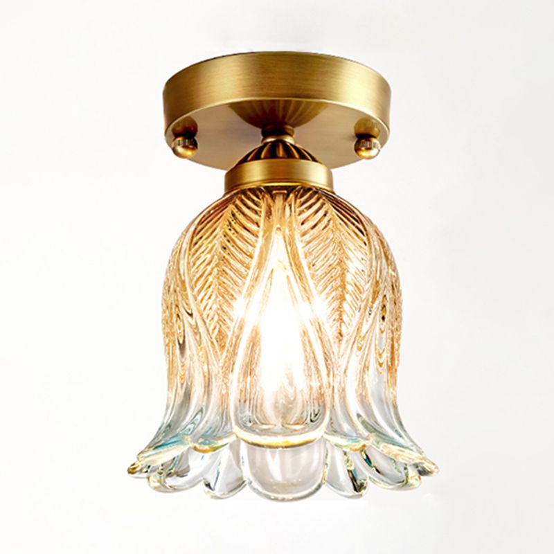 Luminaire de plafond floral en verre de style moderne, luminaire monté au plafond doré