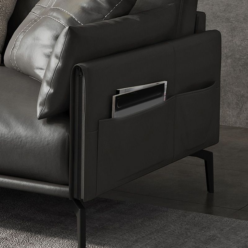 Square Arm Sofa 33.46" High Genuine Leather Sofa with Loose Back