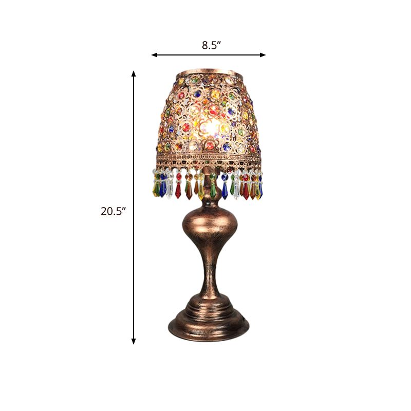 Lampe de table de nuit en forme de baril bohème, éclairage de table de nuit en métal à 1 ampoule en laiton pour Restaurant