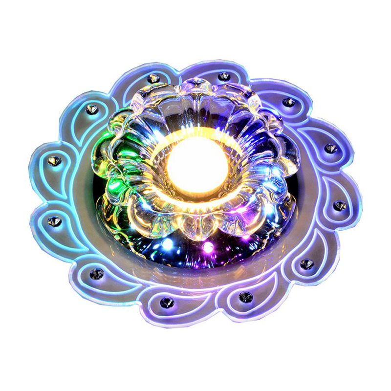 Plafoniera da incasso a forma di fiore contemporanea in cristallo per corridoio LED, apparecchio di illuminazione da incasso in trasparente