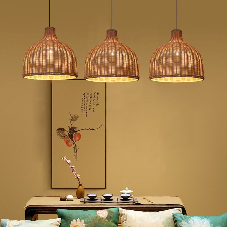 Asia Hanging Ceiling Light Rattan 1-Light Linear Ceiling Pendant Light