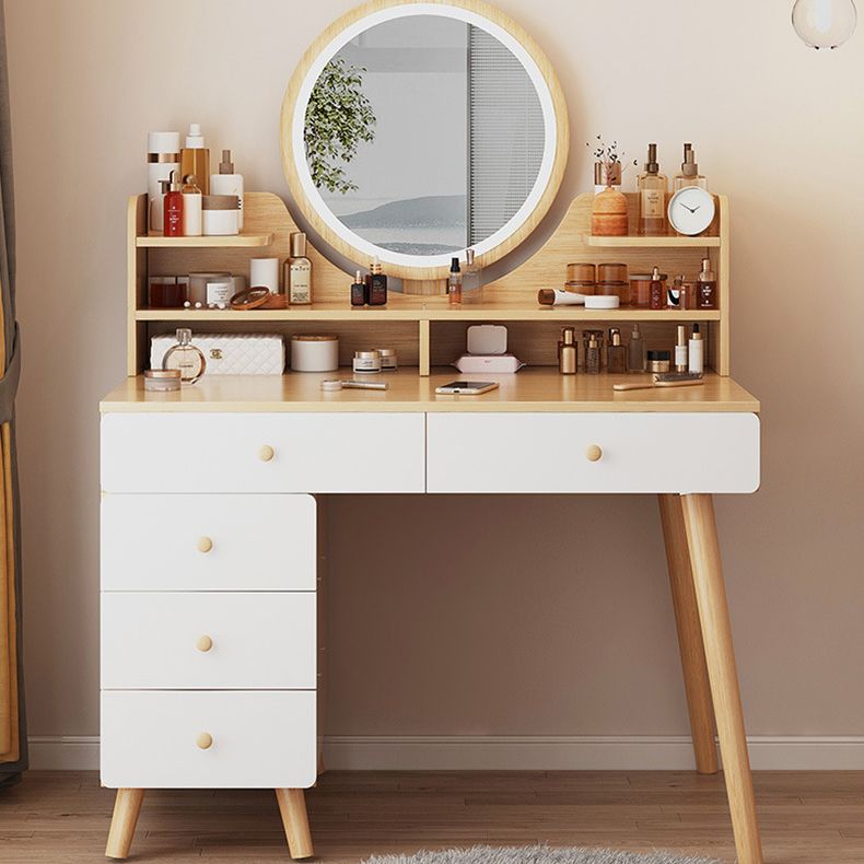 Contemporary Rubberwood Make-up Vanity with Mirror and Stool