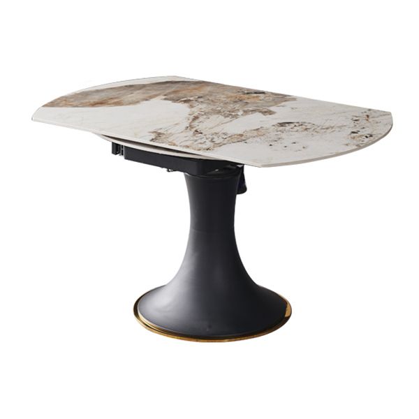 Mesa de comedor de piedra sinterizada de lujo con base de metal negro