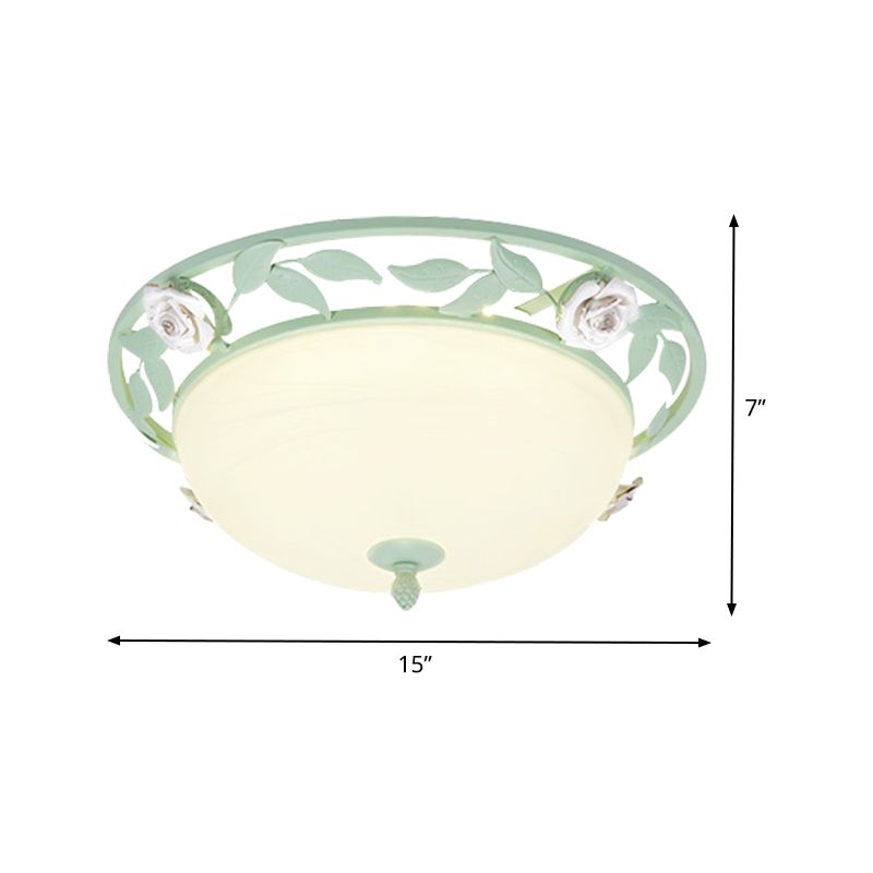 15"/19" W Metal Bowl Ceiling Lighting Korean Flower 1 Head Bedroom Flush Mount Light Fixture in Pink/Blue/Green