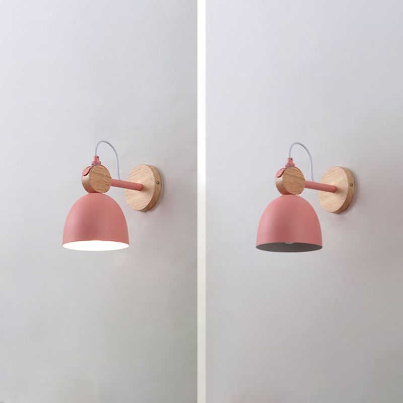 Wooden Dome Single Wall Light in Modern Concise Style Wrought Iron Wall Sconce for Interior Spaces