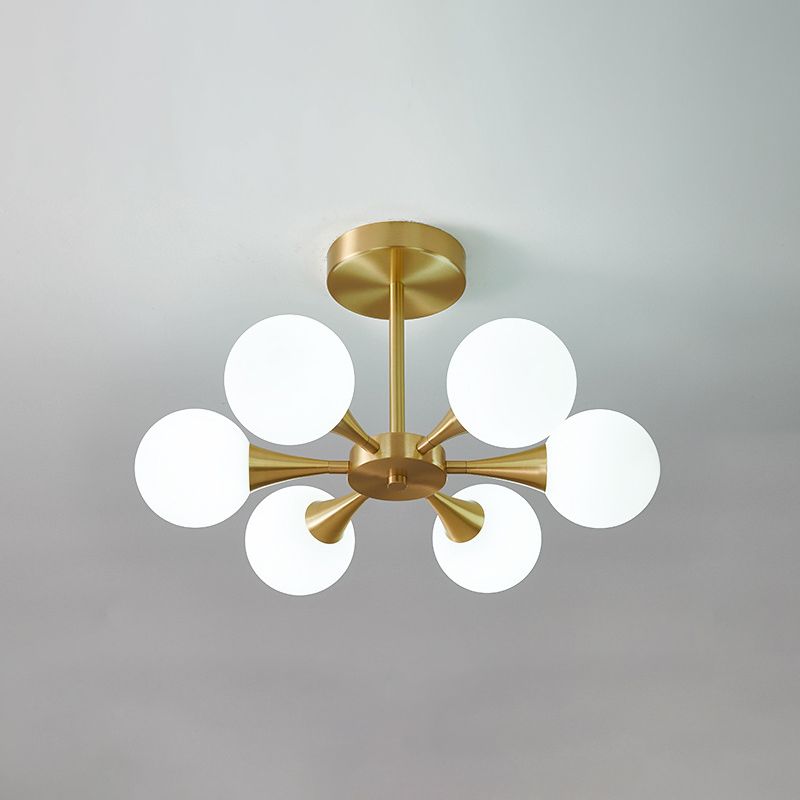 Brass Globe Semi Flush Light Minimalist Glass LED Close to Ceiling Lamp for Bedroom