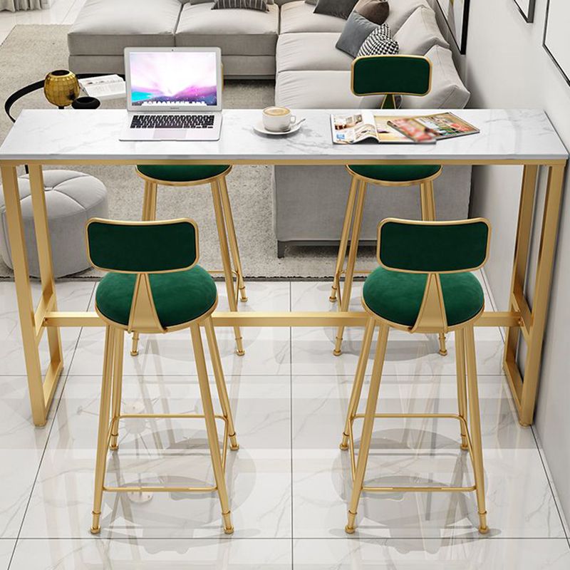 Glam White Marble Pub Table with Rectangle Table Top Gold Trestle Table - 42" H