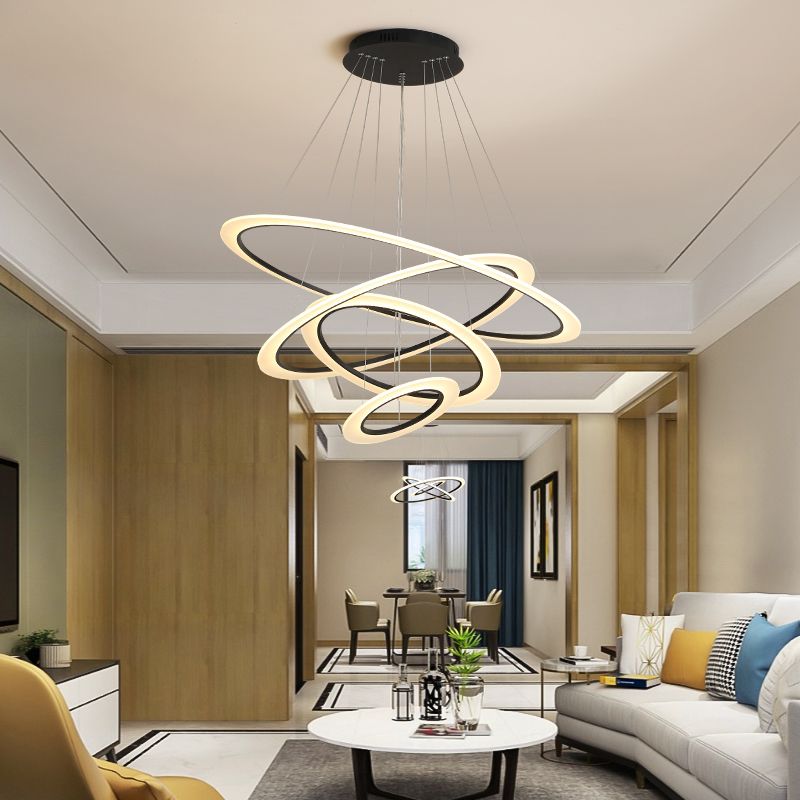 Large Modern Chandelier Multiple Rings Hanging Light Fixtures Metal Chandelier