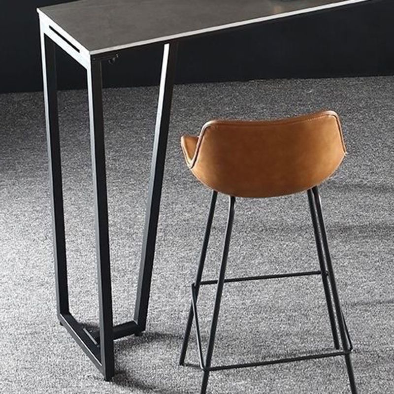 Contemporary Rectangle Bar Height Table Iron and Stone Indoor Bar Dining Table