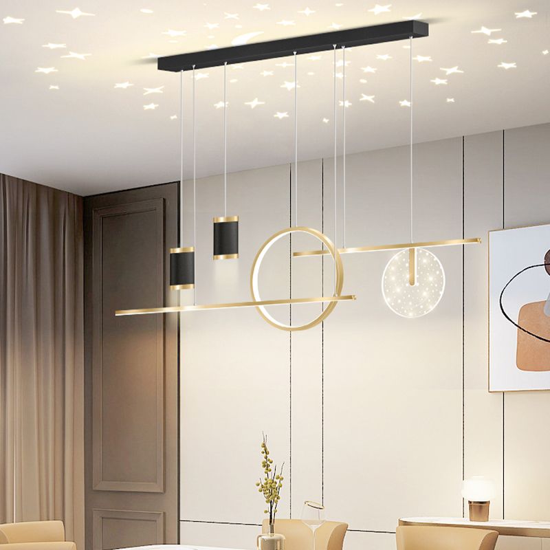 Modern Metal LED Ceiling Lamp Circle Shape Island Light with Plastic Shade for Living Room