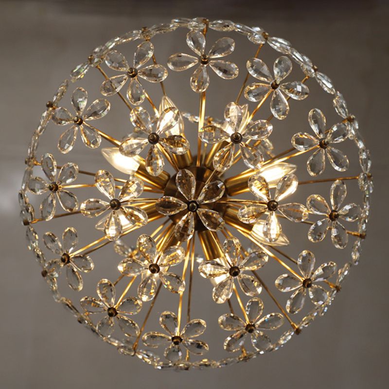 Fantasy Petal-shaped Crystal Chandelier Vintage Brass Multi-lights Lighting Fixture for Living Room