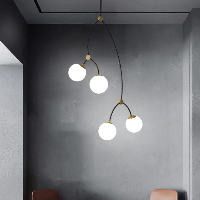 Black-Gold Molecular Suspension Lighting Minimalist Metal Island Light with Ball Glass Shade