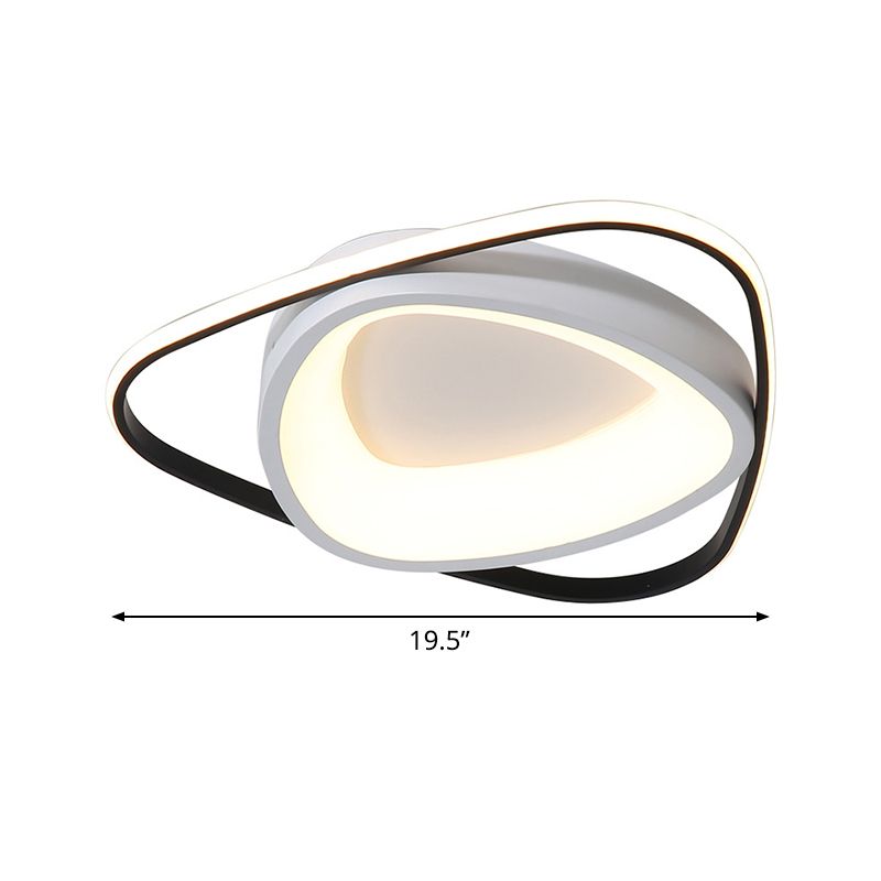 Incurvated Triangle Flush Ceiling Light Simple Acrylic Bedroom LED Flush Mounted Lamp in Black-White, 19.5"/23.5" Width