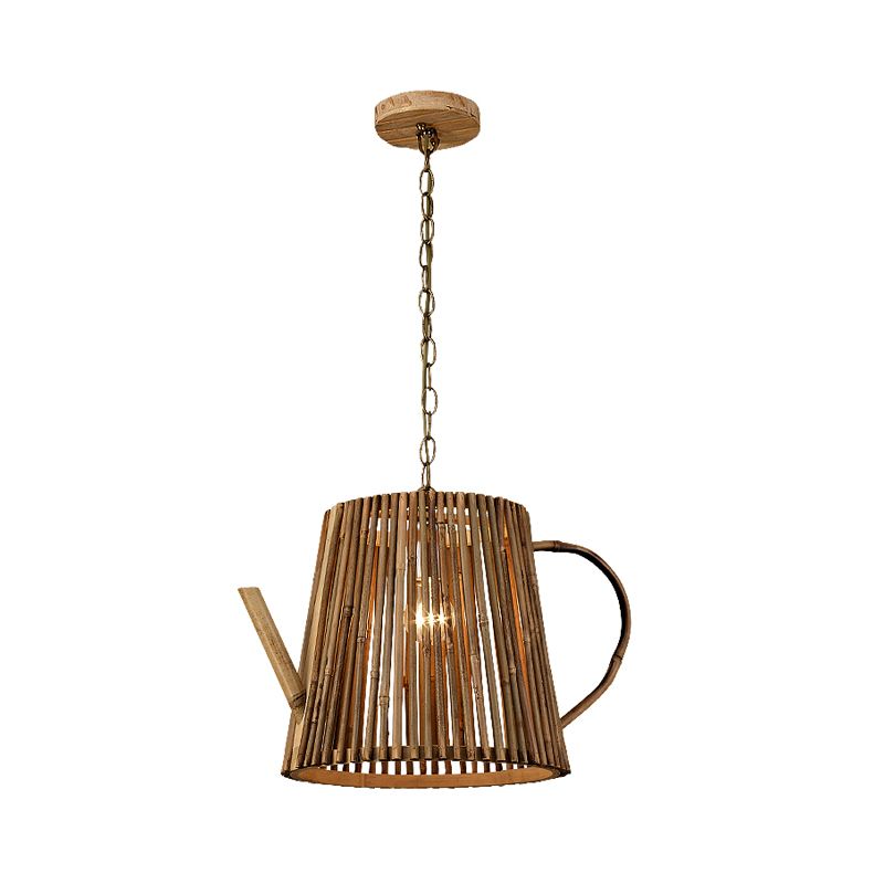 Teapot hanger verlichtingstraditie bamboe 1 lamp houten hangende lampkit met verstelbare metalen ketting