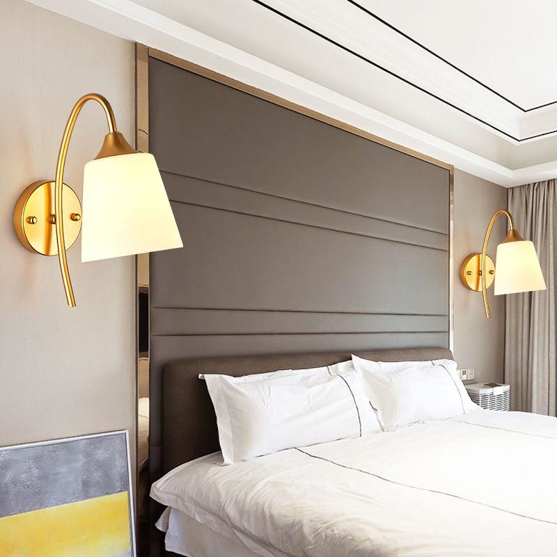 Gold Geometric Wall Lamp in Modern Creative Style Wrought Iron Wall Sconce with White Glass Shade