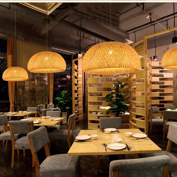 1 leichte halbkugelförmige Deckenleuchte chinesischer chinesischer Rattan Hängende Anhängerleuchten für das Restaurant