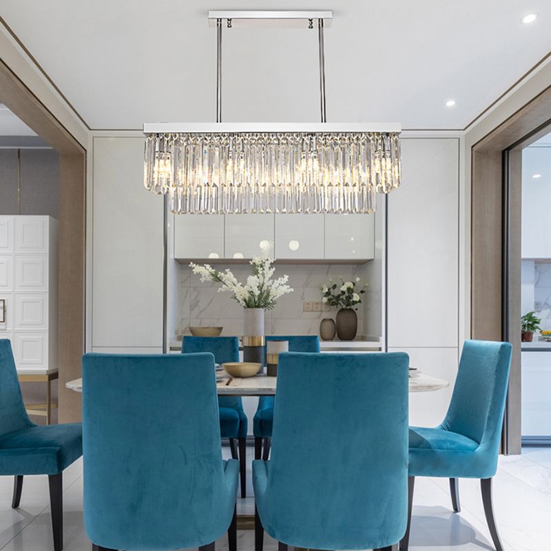 Rechthoekig eiland licht eenvoudig helder kristalblok 10 lichten eetkamer plafond hanger, 31,5 "/39" breed