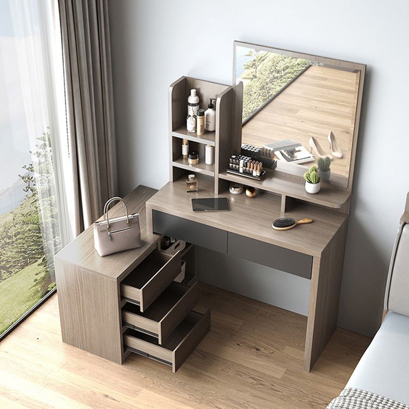 15.74" Wide Vanity Tables Wood Makeup Table with 5 Storage Drawers and Mirror