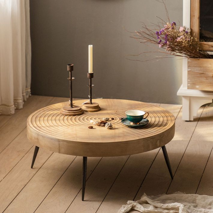 Scandinavian 4 Legs Cocktail Table Round Wooden Coffee Table for Living Room