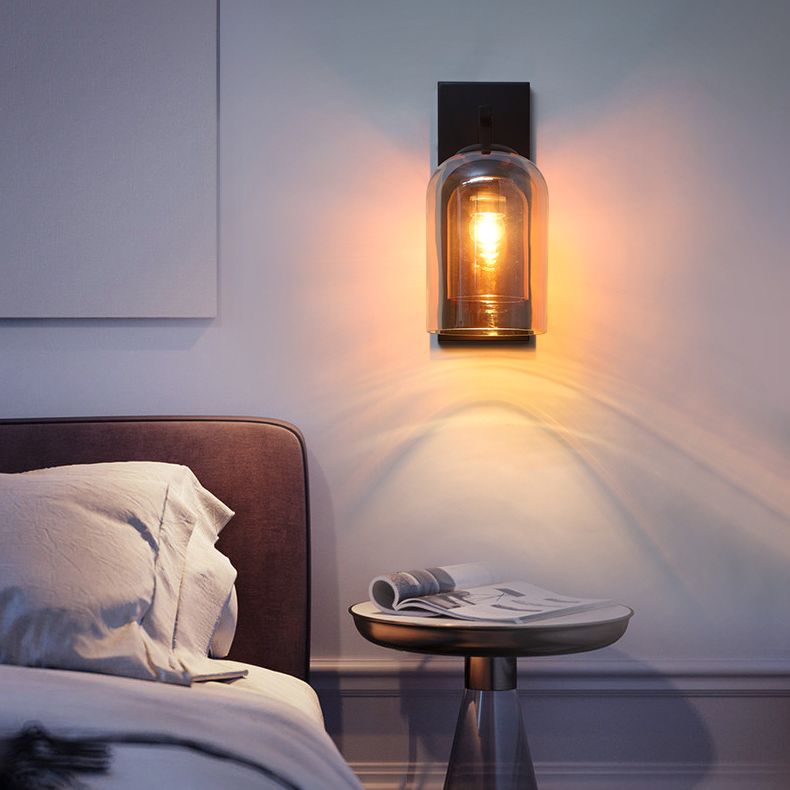 Contemporary Style Shaded Wall Lighting Fixture Glass Bedroom Wall Sconce Lighting