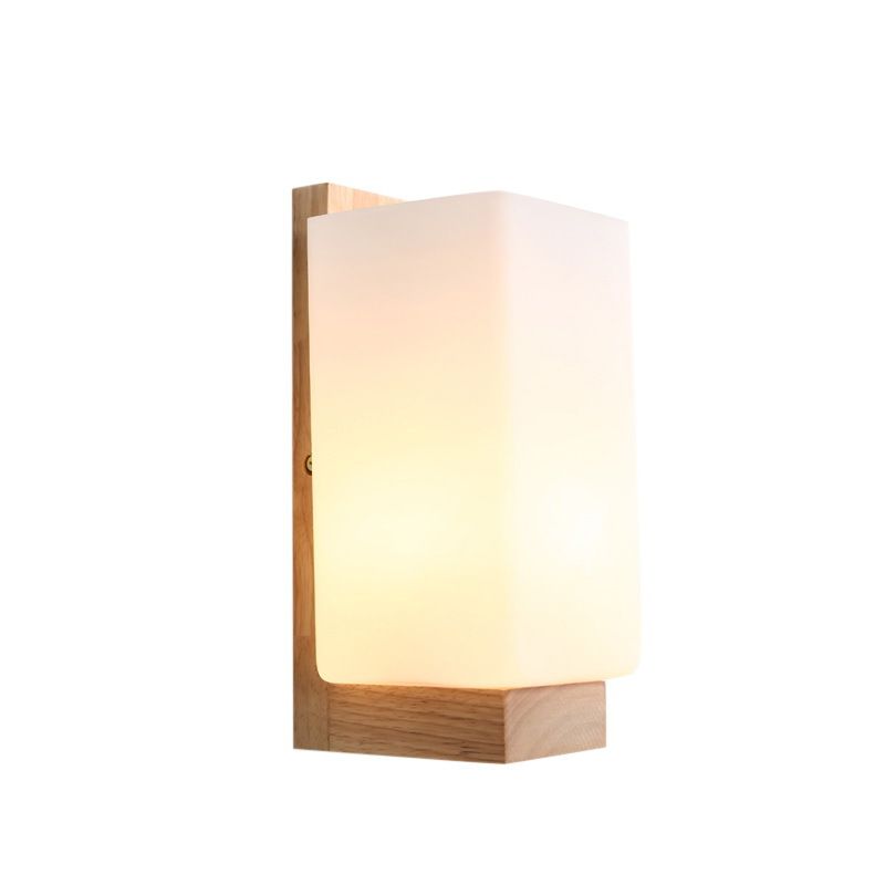Modern Creative Wall Lamp Wooden Geometric Wall Light with Glass Shade